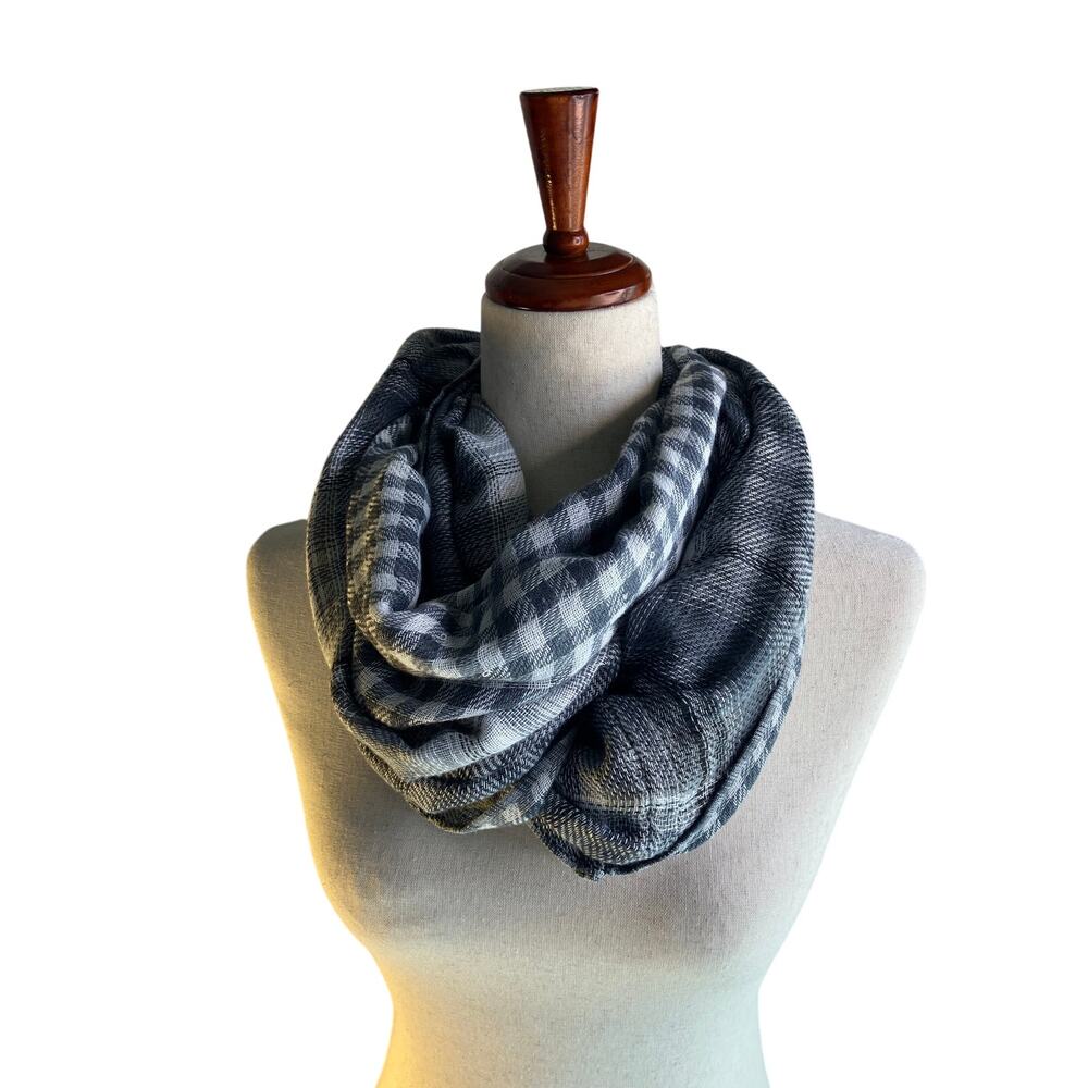 Black Gray White Plaid Oversized Infinity Scarf Cozy Blanket Style